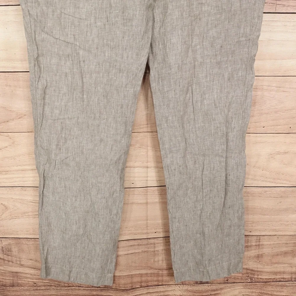 J Crew 770 Straight Linen Pants Mens 34x32 Beige Regular Fit Pleated Chino